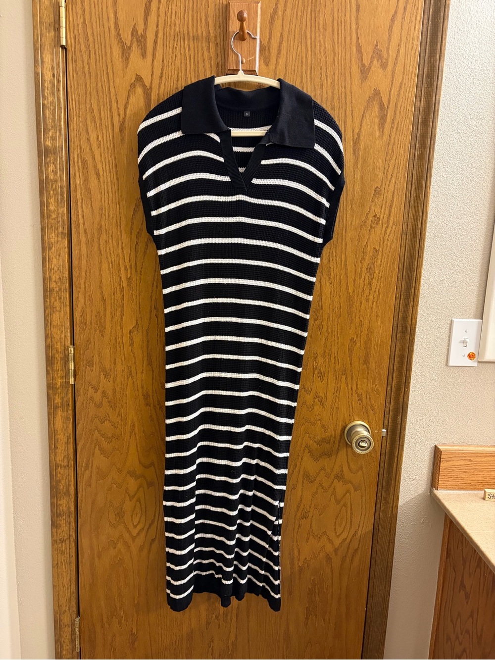 Black & White Striped Polo Midi Dress